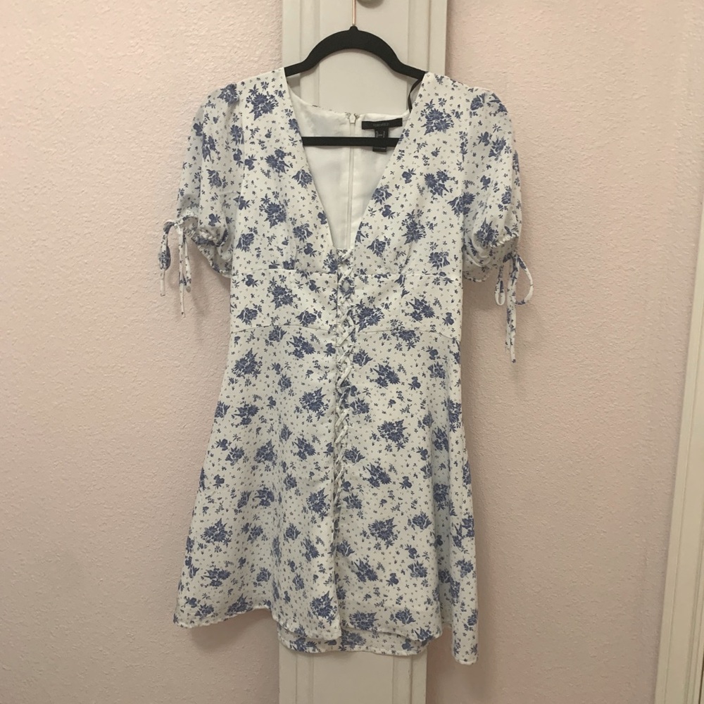 Floral Corset Style Puffed Sleeve Dress